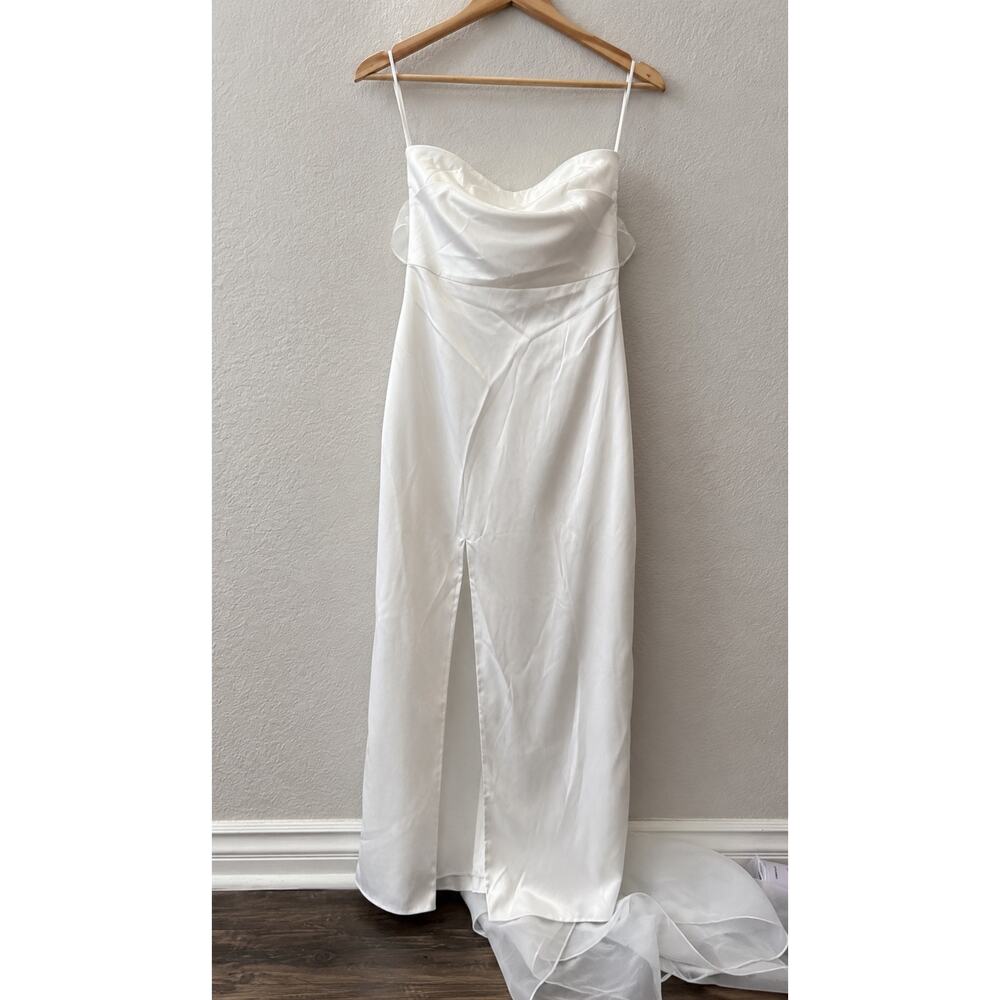 Selfie Leslie Bride Always And Forever Bow Back Midi Dress White NWT M Wedding - Picture 4 of 8